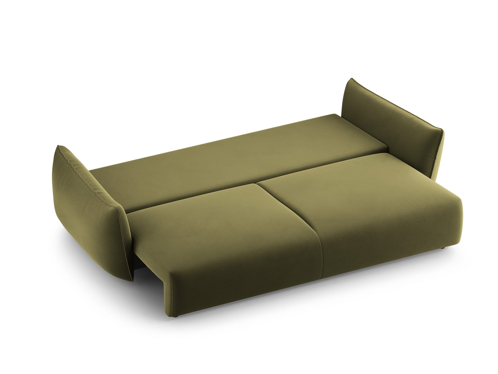 Elegantes 3-Sitzer Sofa Matera in modernem Grün, ideal für Wohnräume, bietet praktische Schlaffunktion und zusätzlichen Stauraum.