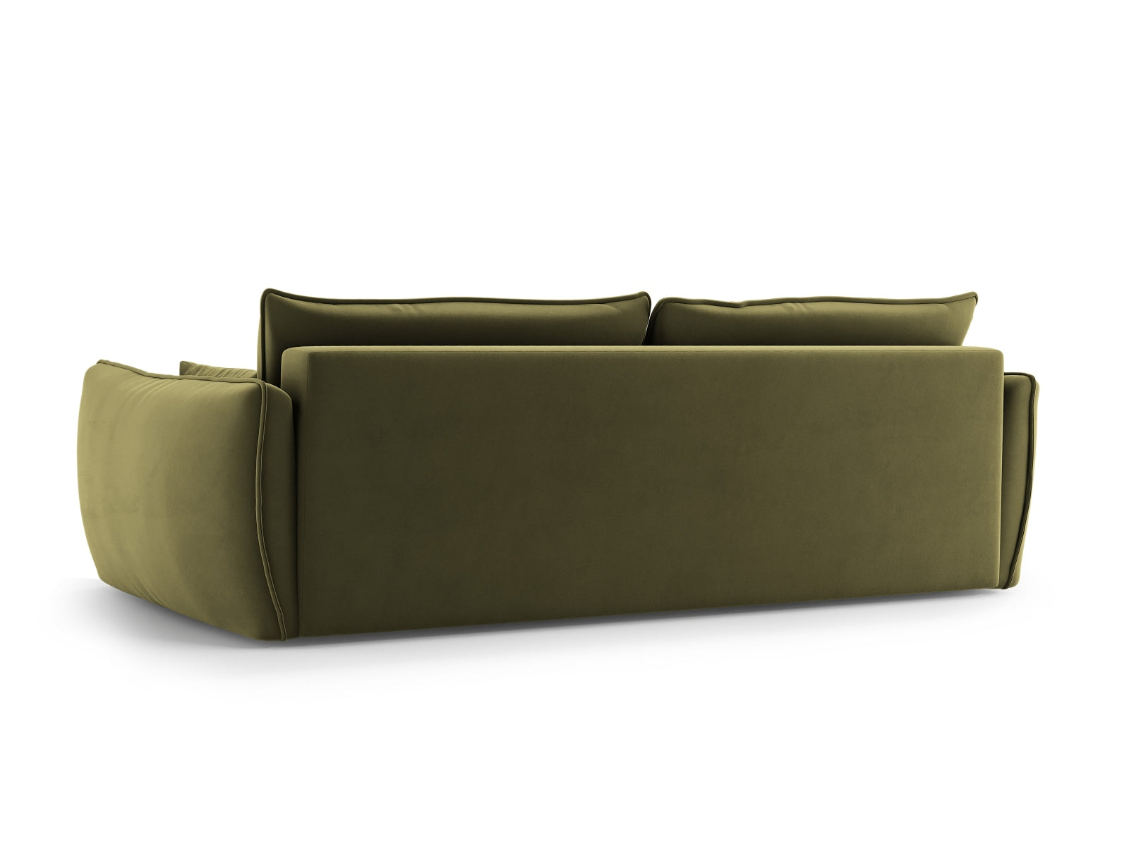 Stylisches 3-Sitzer Sofa Matera in ansprechendem Grün, kombiniert Komfort mit Funktionalität durch Schlaffunktion und Stauraum.