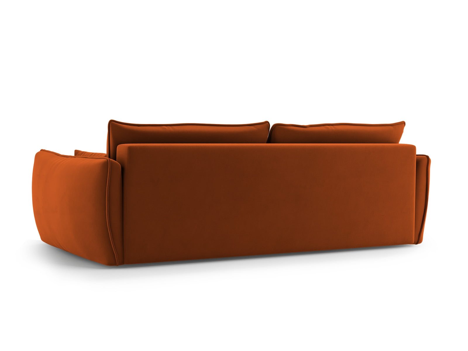 Stylisches 3-Sitzer Sofa Matera in warmem Terracotta, perfekt für entspannte Stunden und als funktionales Schlafsofa mit integriertem Stauraum.