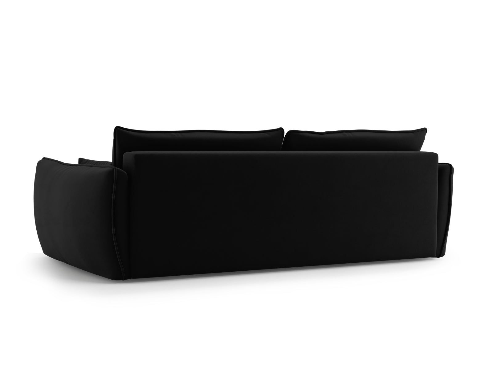 Modernes 3-Sitzer Sofa Matera in edlem Schwarz, perfekt für jedes Wohnzimmer. Ausgestattet mit Schlaffunktion und integriertem Stauraum.