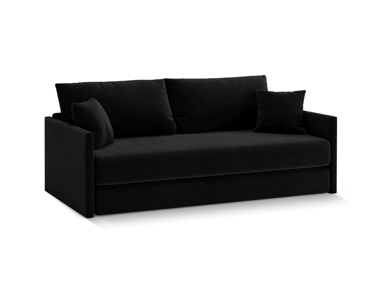 Elegantes 3-Sitzer Sofa Shannon in Schwarz mit Schlaffunktion, ideal für stilvolle Wohnräume und flexible Nutzung.