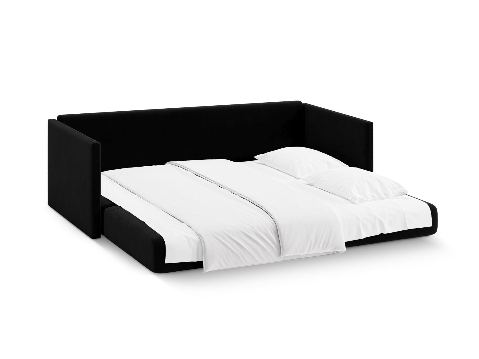 Modernes 3-Sitzer Bettsofa Shannon in edlem Schwarz, perfekt für gemütliche Abende und als komfortable Schlafgelegenheit.