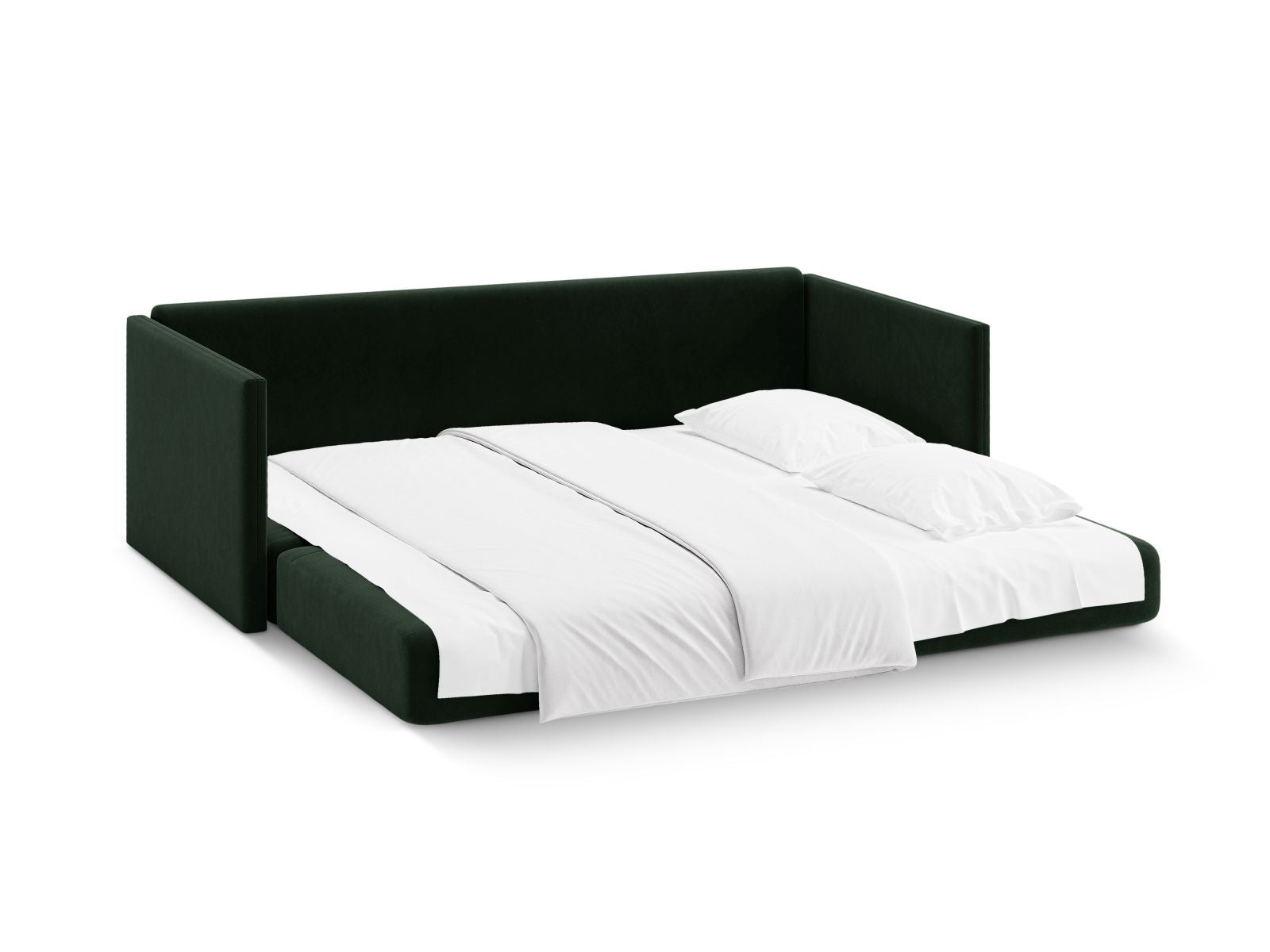 Stilvolles 3-Sitzer Bettsofa Shannon in edlem Flaschengrün, ideal für Wohnräume und Gästezimmer, bietet eine komfortable Schlaffunktion.