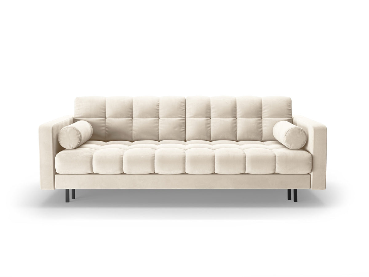Dreisitzer Bettsofa Bali mit Stoffbezug, Holzrahmen und schwarzen Metallbeinen