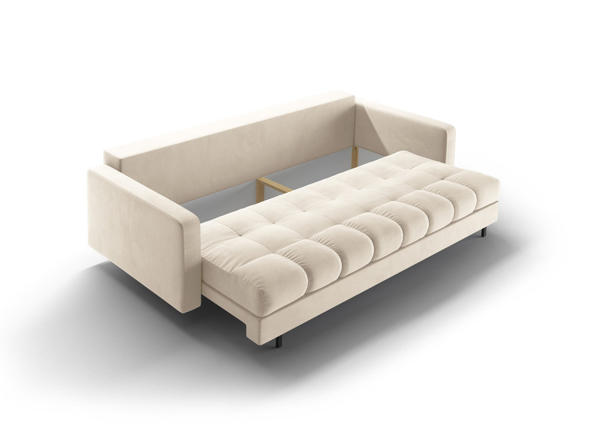 Dreisitzer Bettsofa Bali mit Stoffbezug, Holzrahmen und schwarzen Metallbeinen