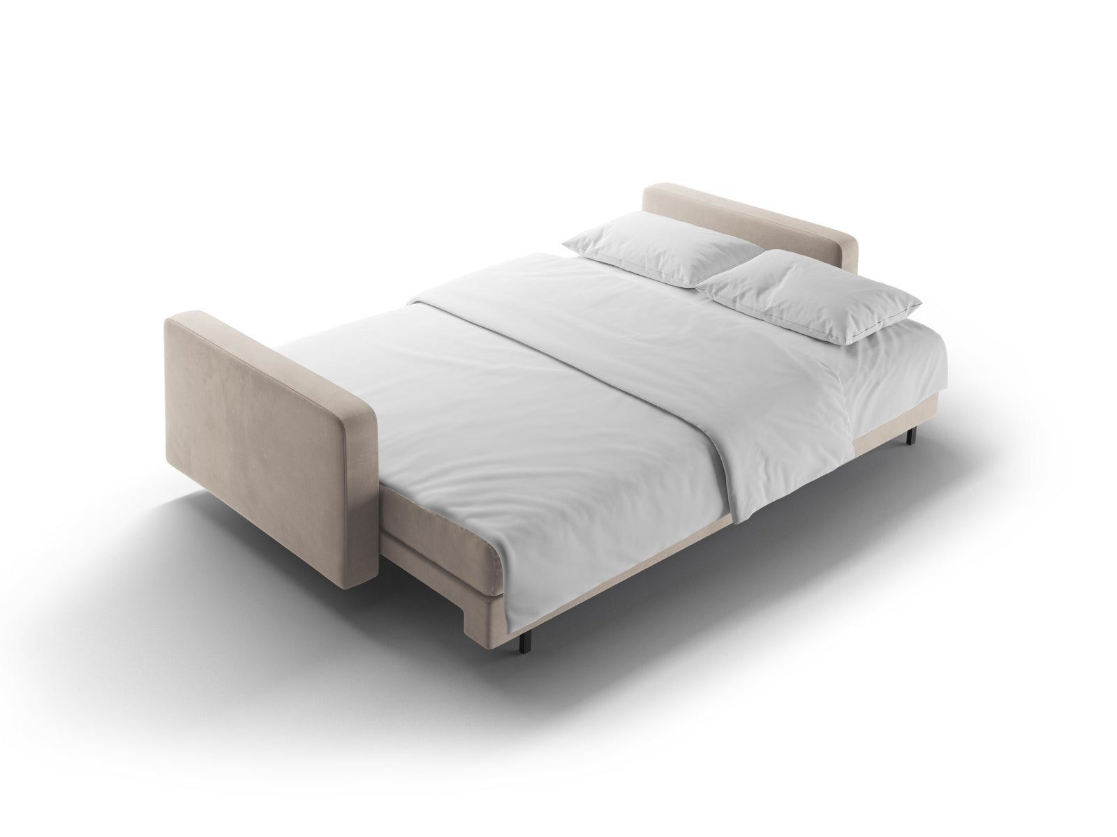Elegantes 3-Sitzer Sofa Bali in dunkelbeige, perfekt für gemütliche Abende, mit praktischer Schlaffunktion und integriertem Stauraum.