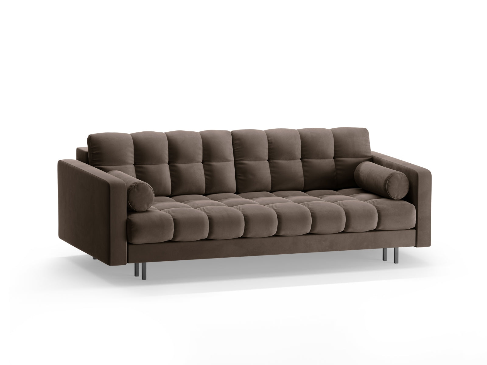 Elegantes 3-Sitzer Sofa Bali in Chocolate-Bluvel, ideal für Wohnräume, bietet Schlaffunktion und praktischen Stauraum.