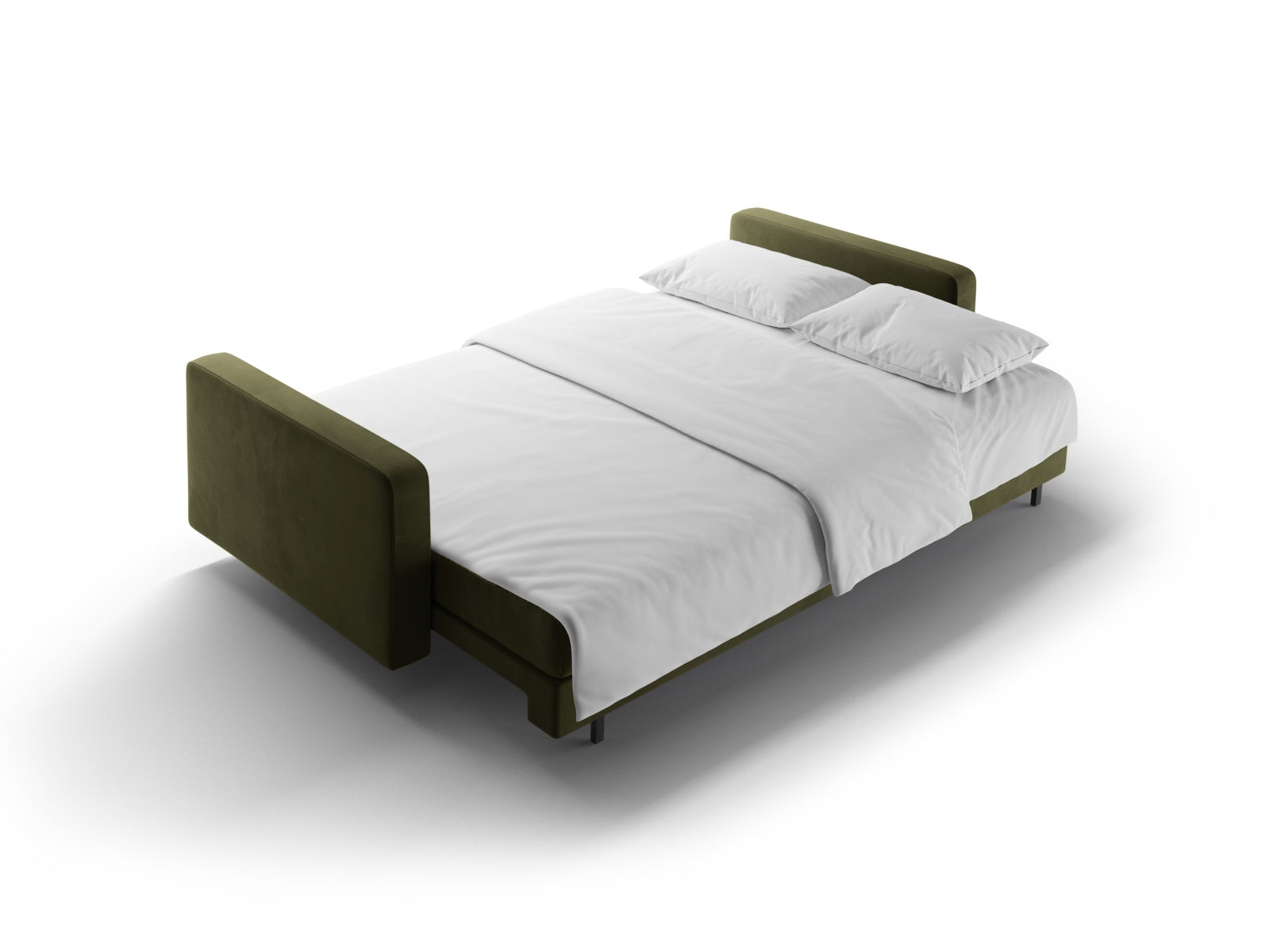 Elegantes 3-Sitzer Sofa Bali in trendigem Green-Bluvel, ideal für gemütliche Abende und als praktisches Bettsofa mit Stauraum.