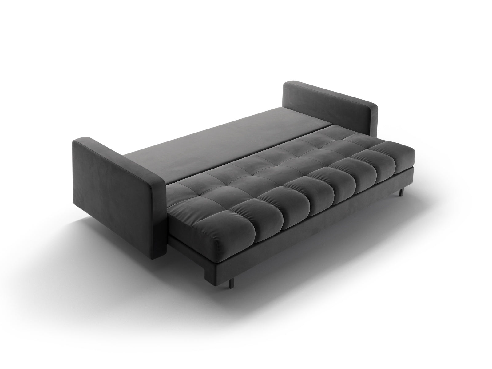 Elegantes 3-Sitzer Sofa Bali in Grau, ideal für kleine Räume, bietet Schlafgelegenheit und Stauraum für zusätzlichen Komfort.