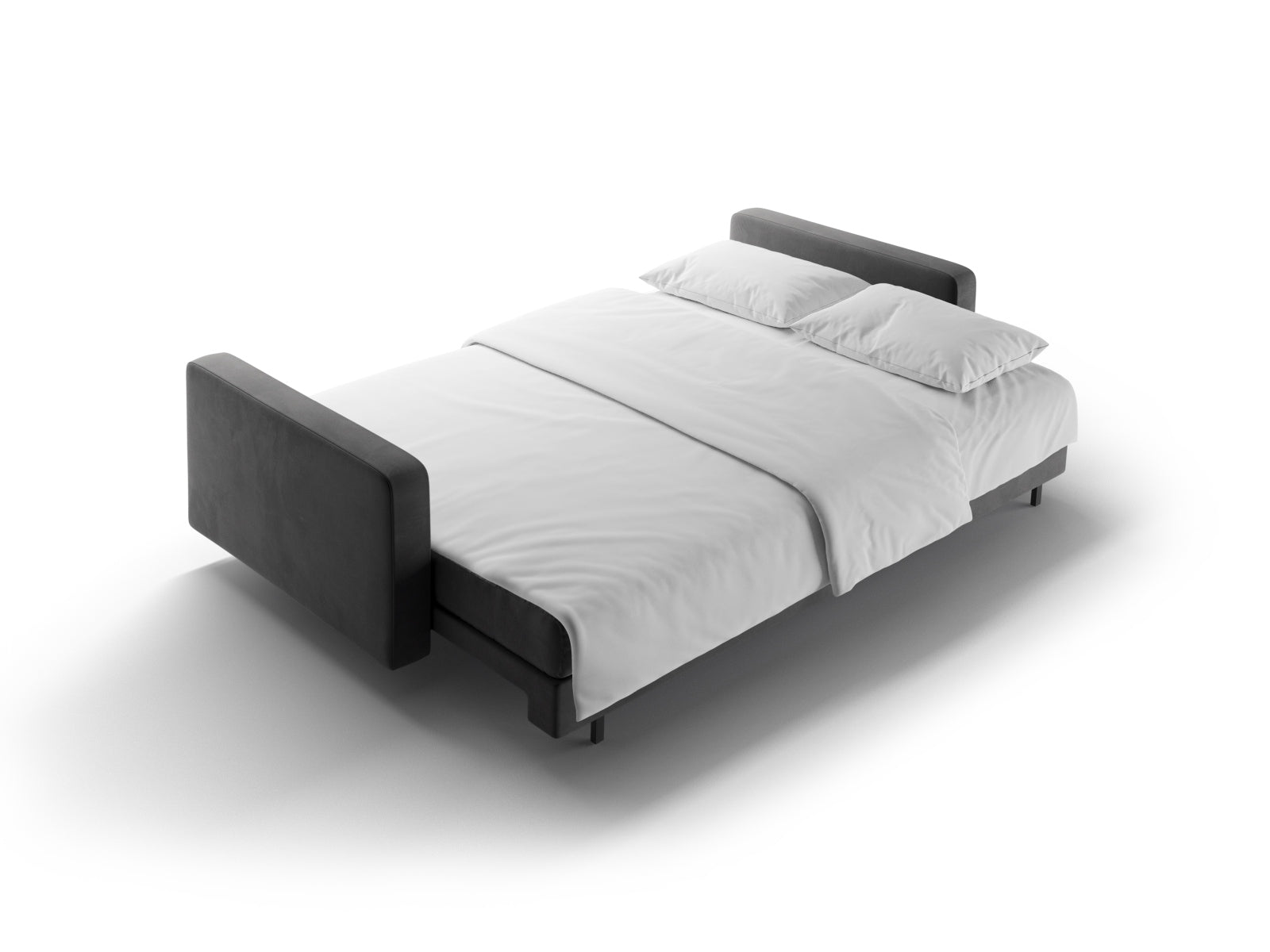 Modernes 3-Sitzer Bettsofa Bali in stilvollem Grau, perfekt für multifunktionale Wohnräume, mit praktischer Schlaffunktion und integriertem Stauraum.