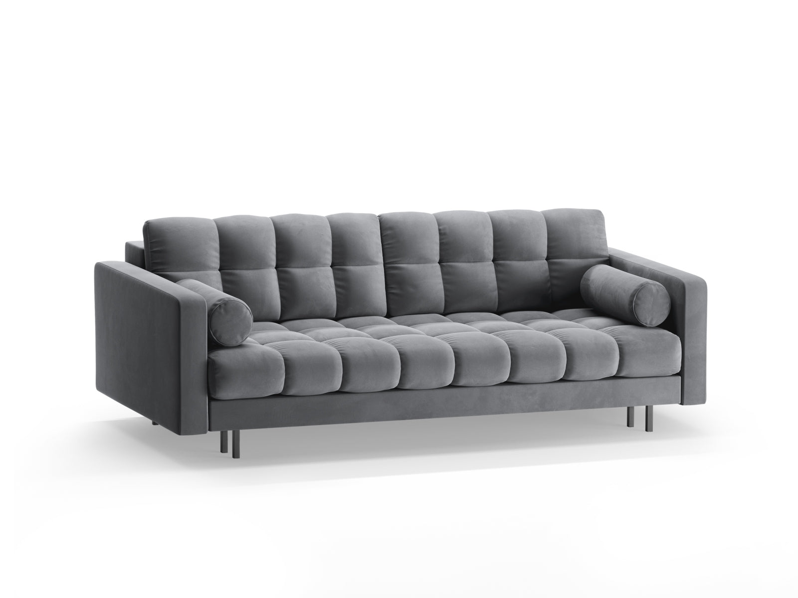 Elegantes 3-Sitzer Sofa Bali in Grey-Bluvel, ideal für Wohnräume, bietet Schlaffunktion und praktischen Stauraum.