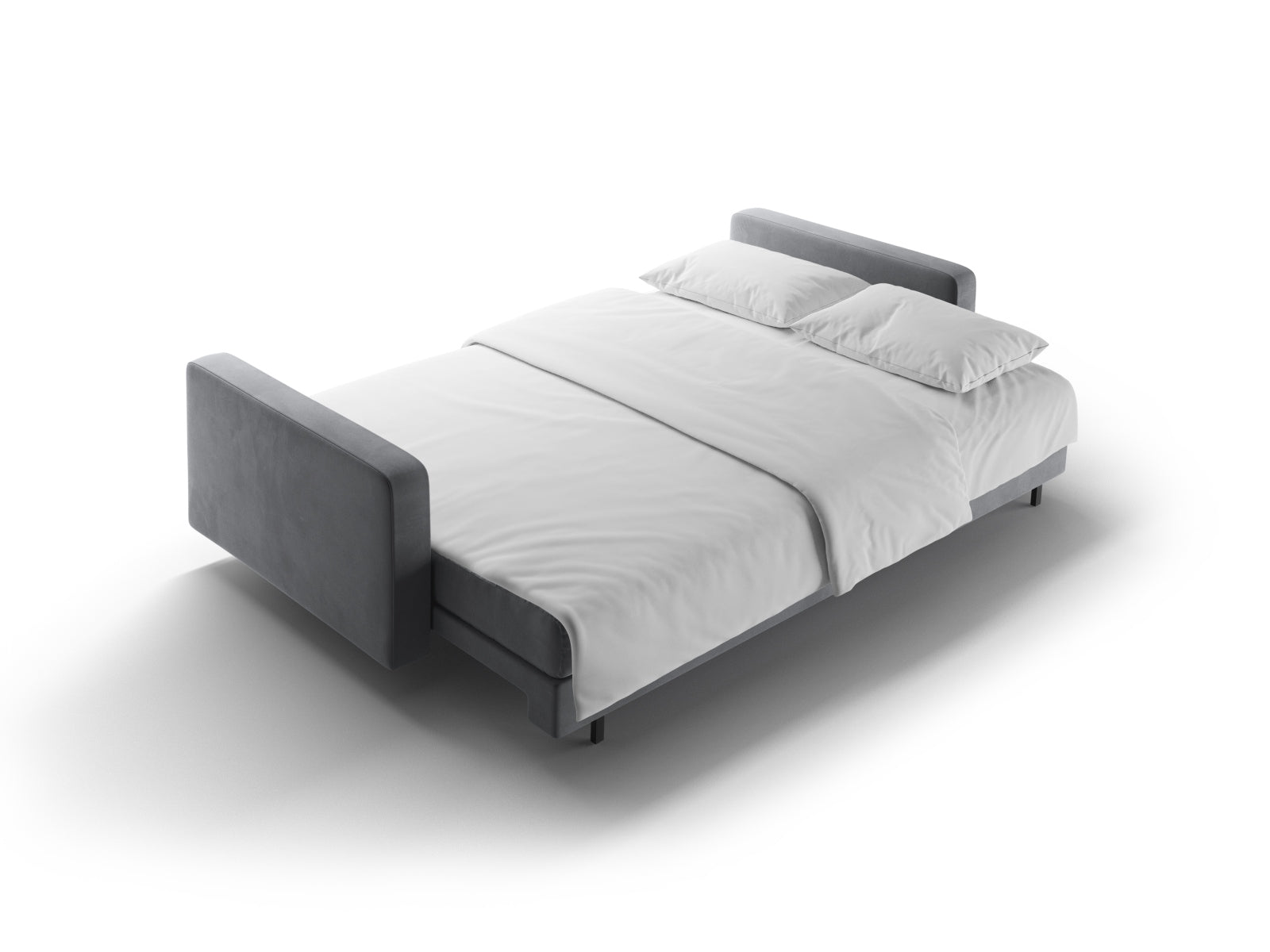 Elegantes 3-Sitzer Sofa Bali in Grau, ideal für kleine Räume, bietet Schlafgelegenheit und Stauraum für eine optimale Raumnutzung.