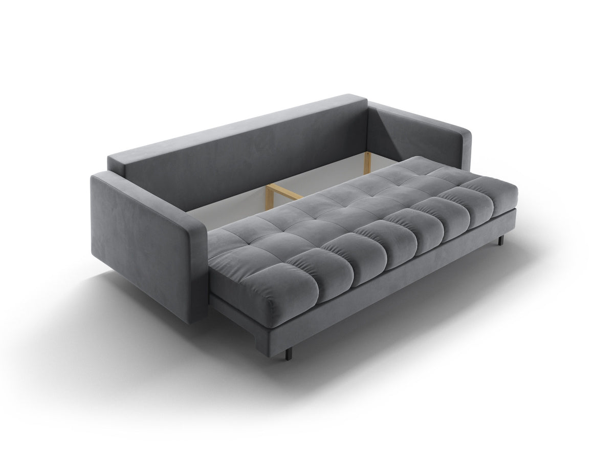 Dreisitzer Bettsofa Bali mit Stoffbezug, Holzrahmen und schwarzen Metallbeinen