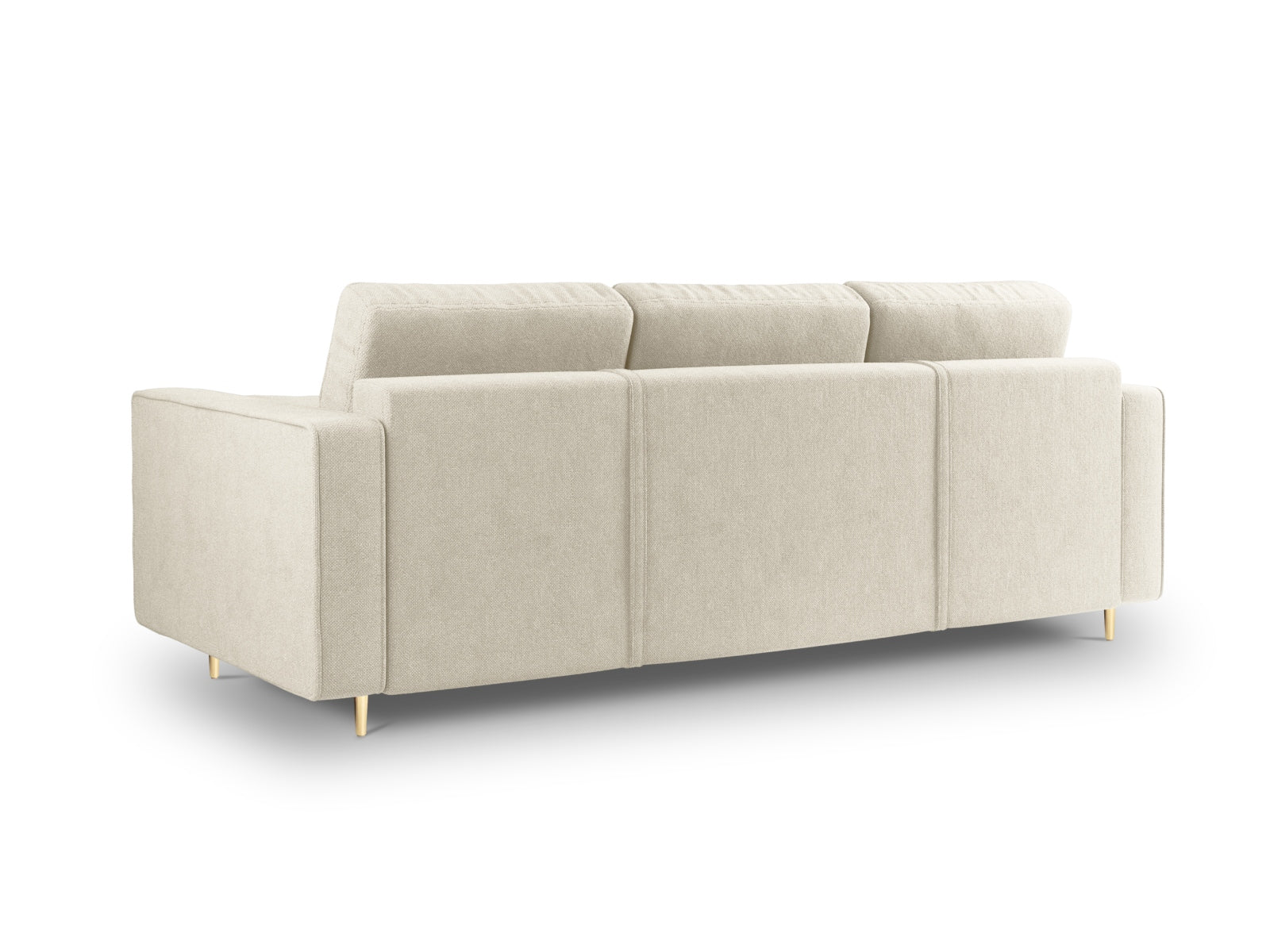 Elegantes 3-Sitzer Bettsofa Aspen in neutralem Beige, ideal für kleine Räume, bietet praktische Schlaffunktion und Stauraum für zusätzlichen Komfort.