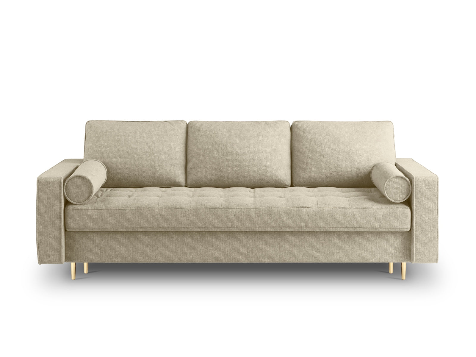 Beige 3-Sitzer Sofa Aspen mit praktischer Schlaffunktion und integriertem Stauraum, ideal für modernes Wohnen und Gästeübernachtungen.