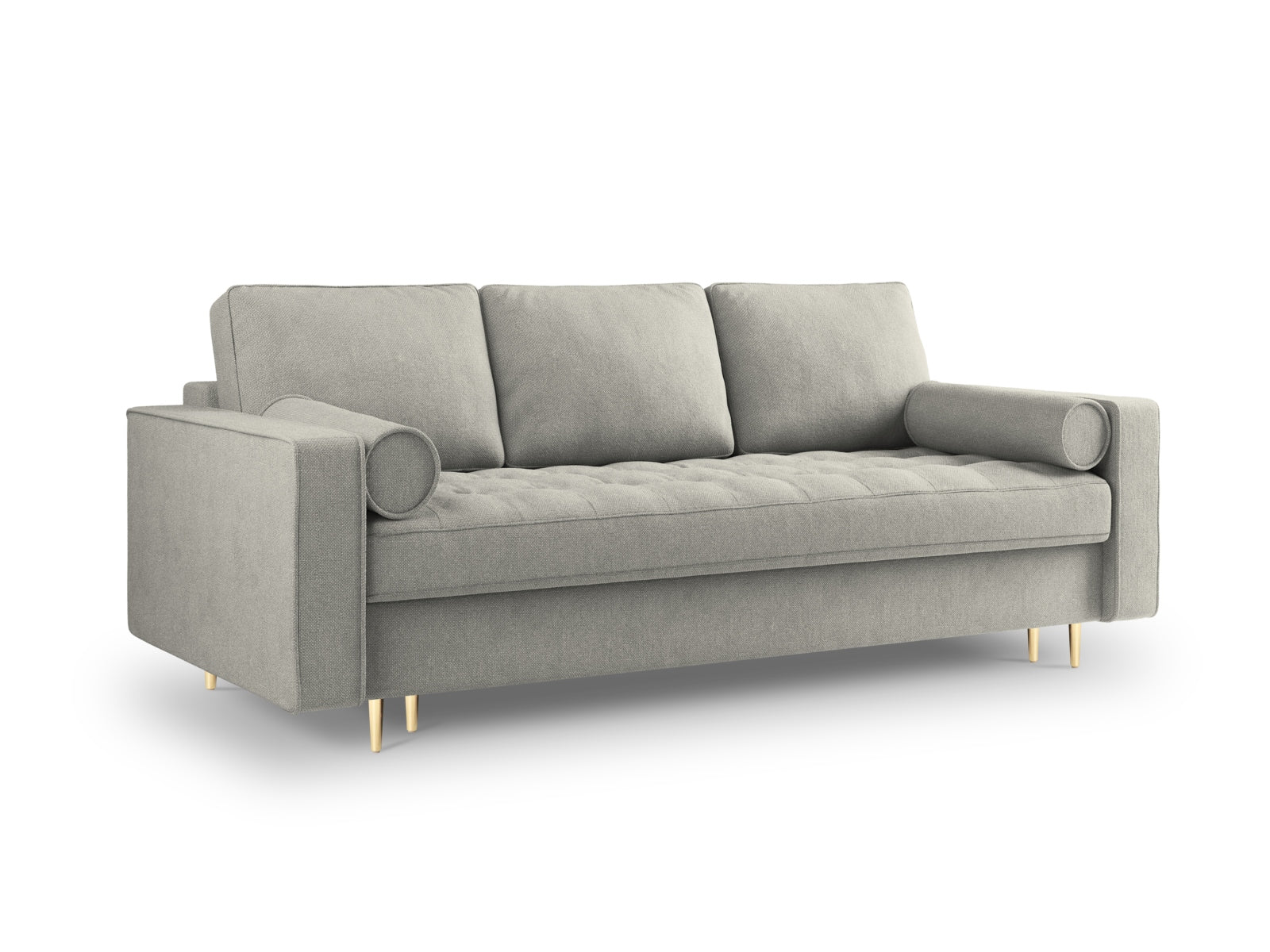 Elegantes 3-Sitzer Bettsofa Aspen in Grau, ideal für kleine Räume, bietet Schlafgelegenheit und cleveren Stauraum für mehr Ordnung.