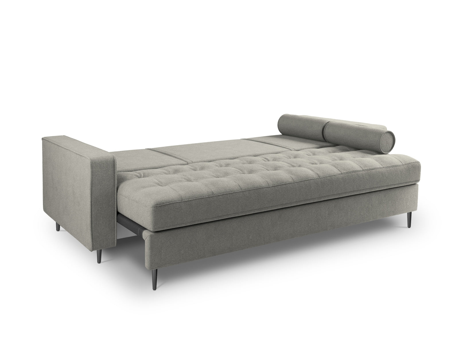Elegantes 3-Sitzer Sofa Aspen in sanftem Grau, ideal für multifunktionale Räume, bietet eine praktische Schlaffunktion und cleveren Stauraum.
