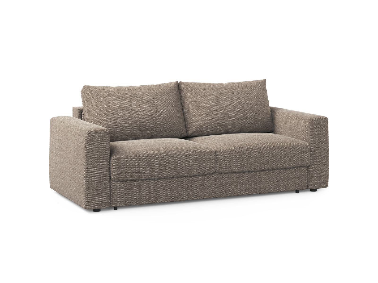 Elegantes 3-Sitzer Sofa Grena in hellem Braun, vielseitig einsetzbar mit Schlaffunktion, ideal für moderne Wohnräume.