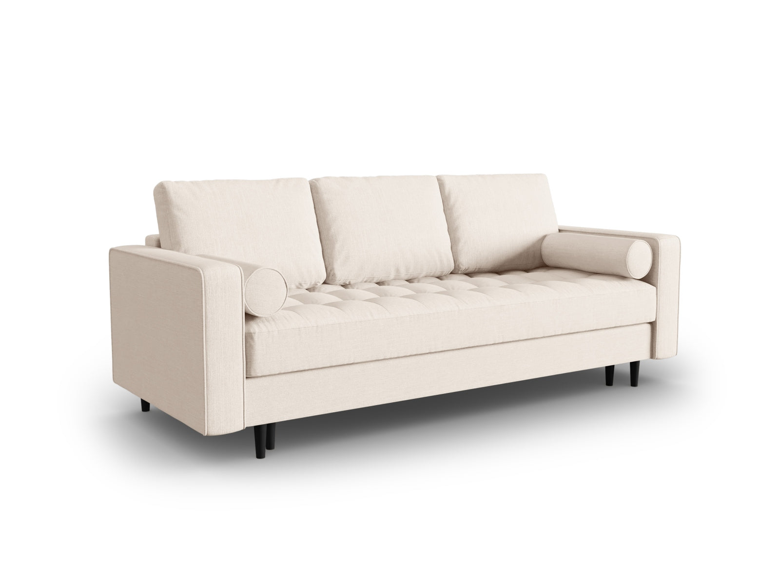 Elegantes 3-Sitzer Sofa Aspen in Light Beige-Melva, ideal für Wohnräume, bietet Schlaffunktion und praktischen Stauraum.