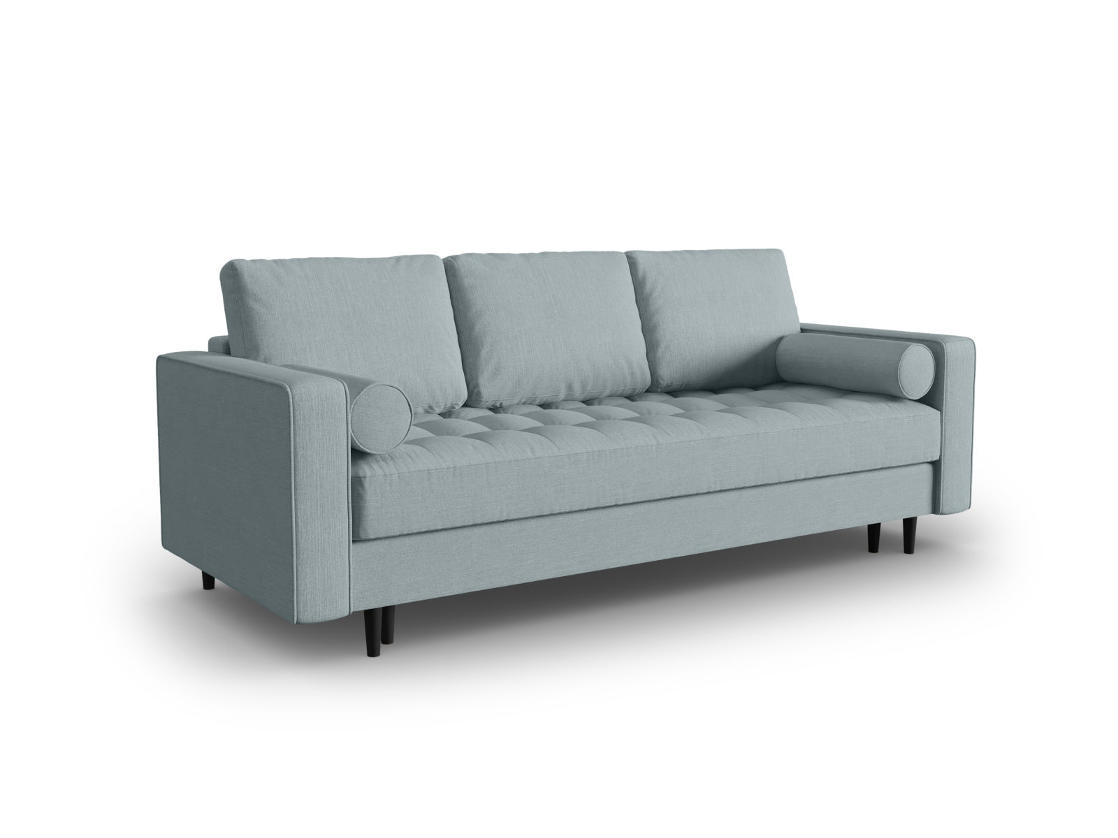 Elegantes 3-Sitzer Sofa Aspen in Blue-Melva, ideal für Wohnräume, bietet Schlaffunktion und praktischen Stauraum.