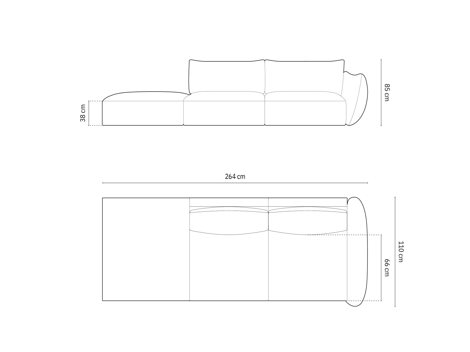 Modernes 4-Sitzer Sofa links Matera in edlem Schwarz, perfekt für stilvolle Wohnzimmer und gemütliche Abende, erhältlich bei KAQTU Design AG.