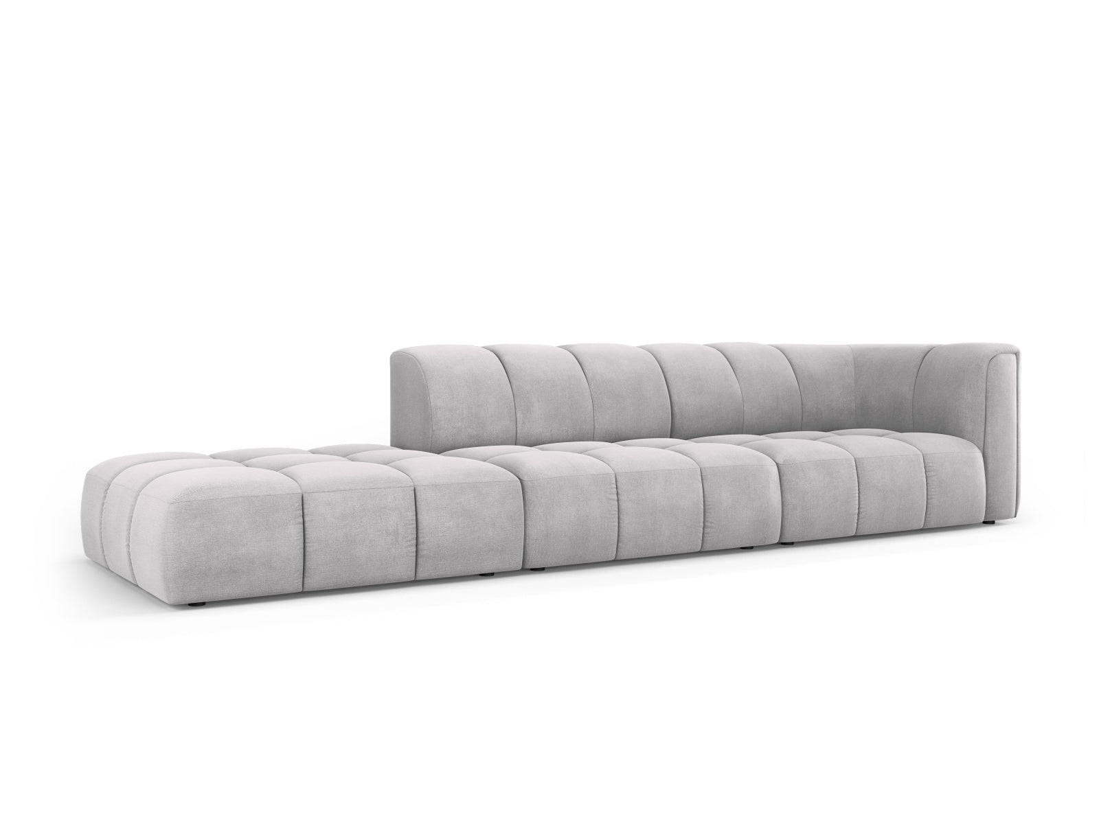 Elegantes 4-Sitzer Sofa Moritz in hellem Grau, modulares Design für individuellen Komfort, ideal für moderne Wohnräume.