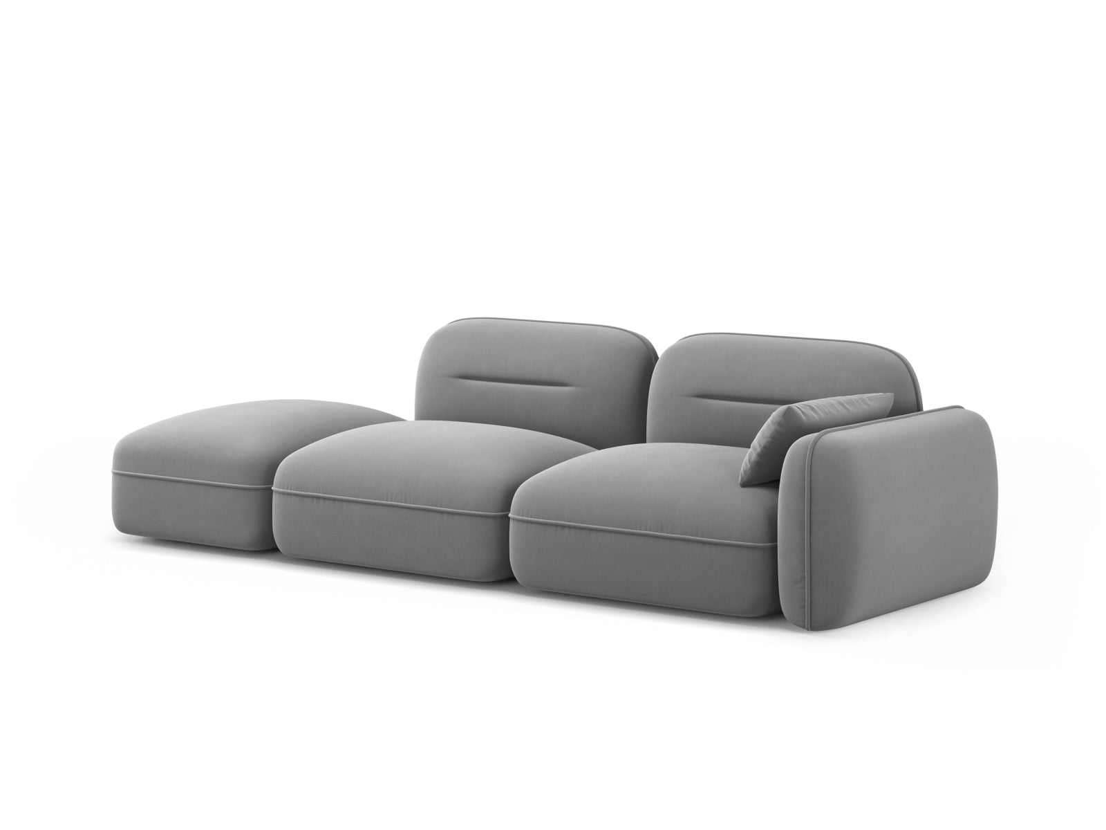 Stylisches 3-Sitzer Sofa Sydney Velour in sanftem Grau, perfekt für zeitgemäße Einrichtungen, entworfen von Cosmopolitan Design.