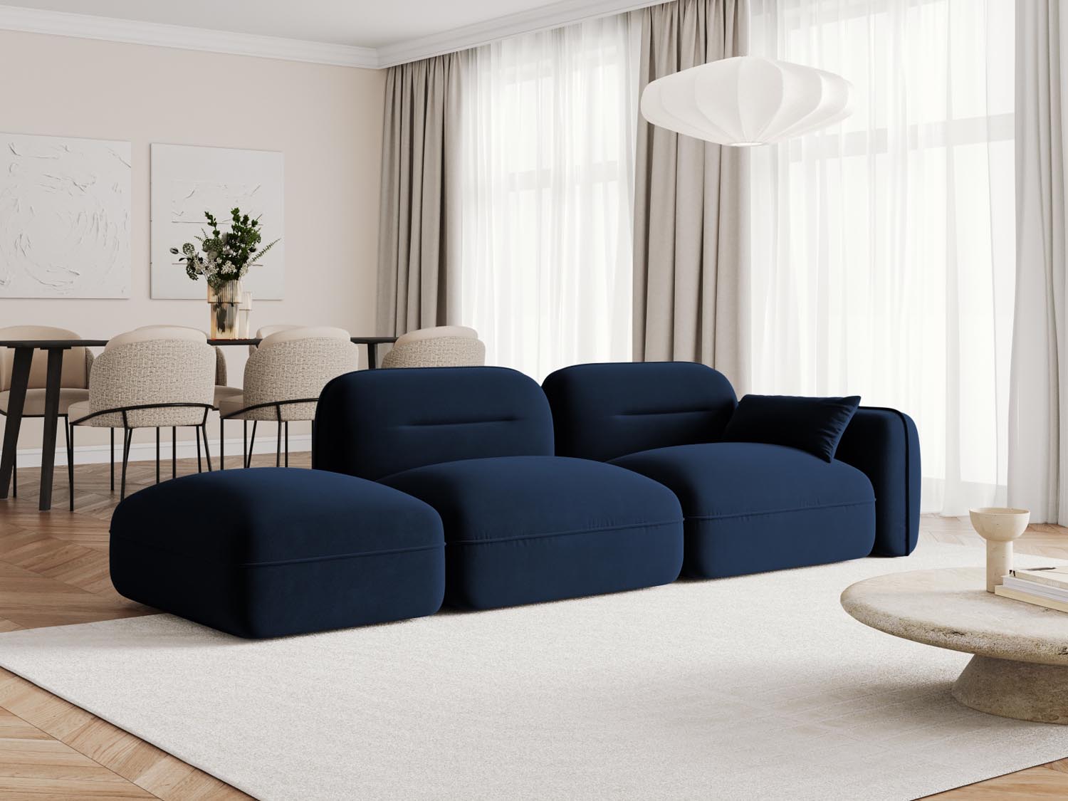 Elegantes Sydney Velour 3-Sitzer Sofa in Royal Blue-Casino, stilvoll und modern, ideal für jedes Wohnzimmer. Modular und vielseitig einsetzbar.