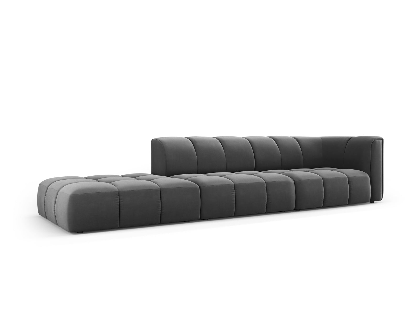 Elegantes 4-Sitzer Sofa Moritz in Grau-Bluvel, ideal für moderne Wohnräume, erhältlich bei KAQTU Design AG.