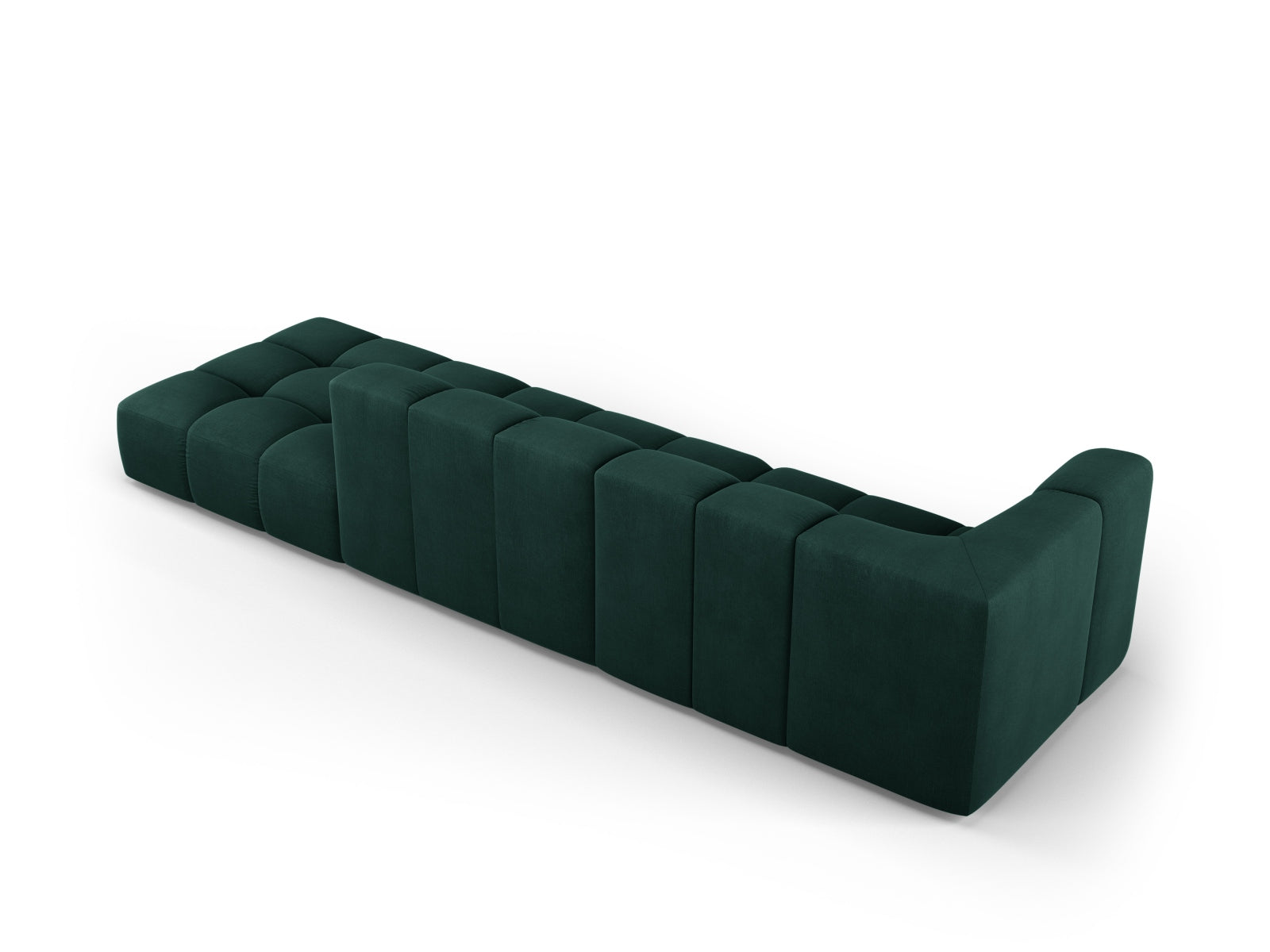 Modulares 4-Sitzer Sofa Moritz in stilvollem Flaschengrün, perfekt für zeitgemäße Wohnkonzepte und gemütliche Zusammenkünfte.