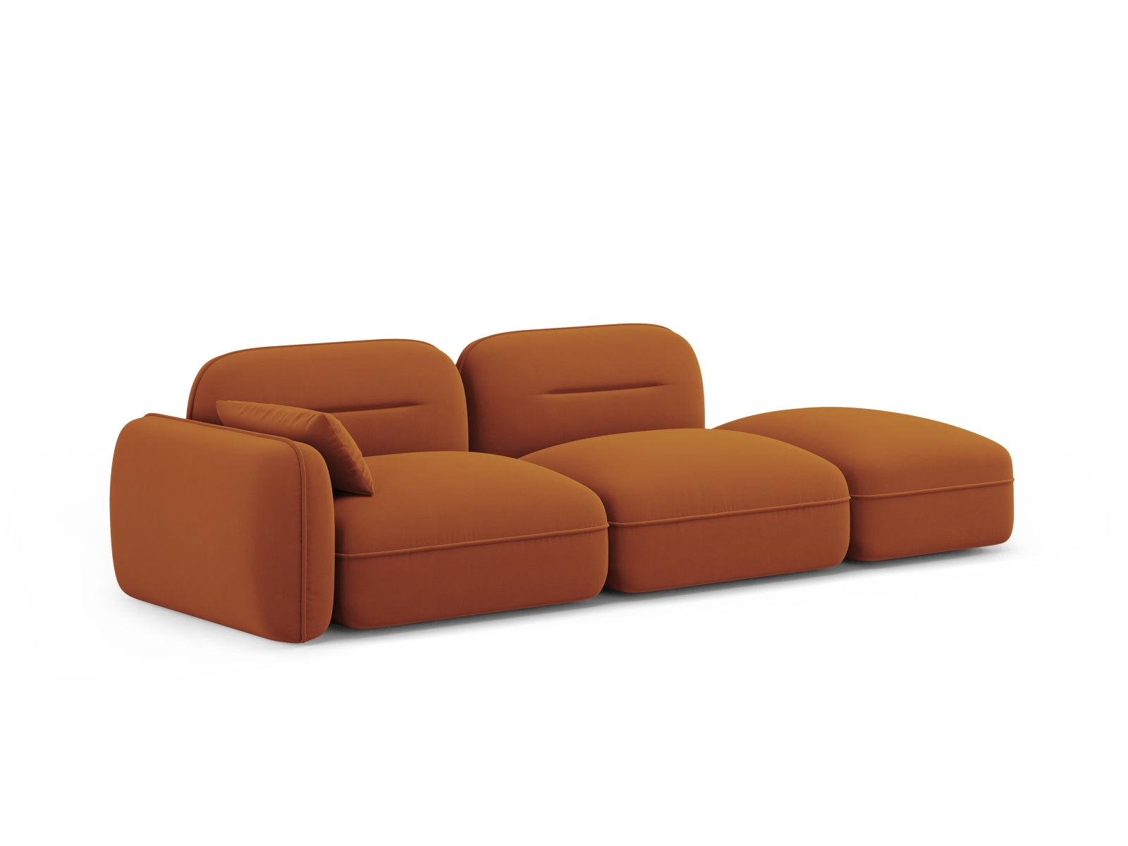 Modulares 3-Sitzer Sofa "Sydney" in warmem Terracotta, weiche Velour-Oberfläche, perfektes Highlight für moderne Wohnkonzepte.