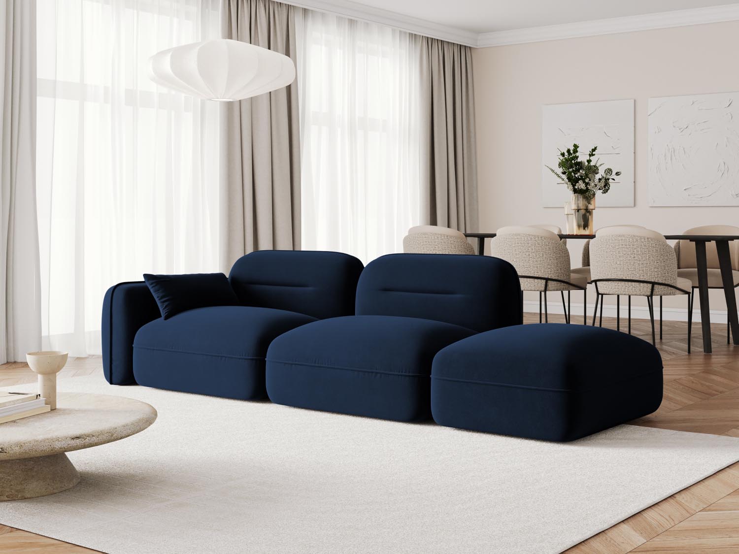 Elegantes 3-Sitzer Sofa "Sydney" in Royal Blue-Casino, ideal für stilvolle Wohnräume, präsentiert von Cosmopolitan Design.