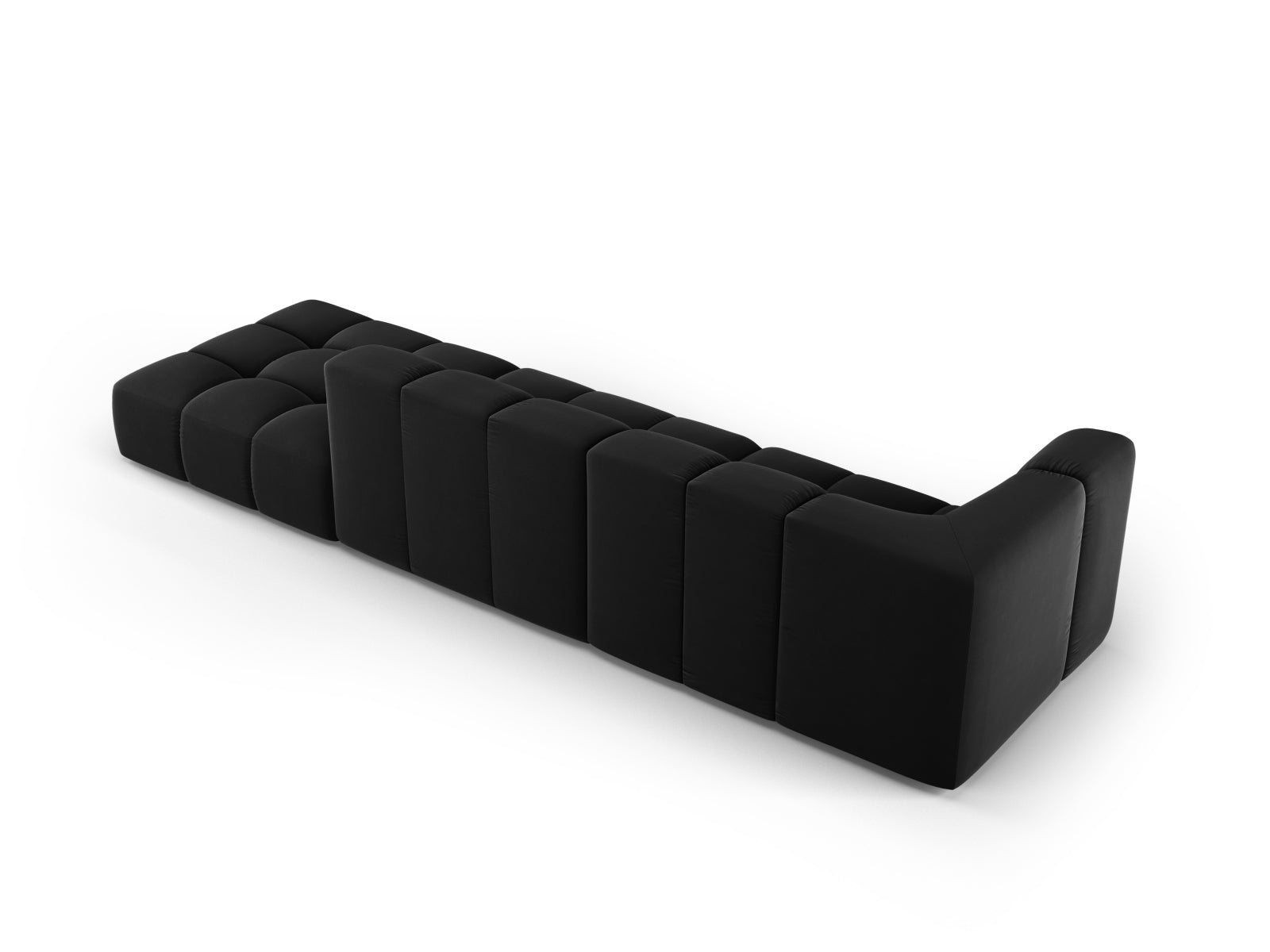 Modulares 4-Sitzer Sofa Moritz in Black-Bluvel, perfekt für zeitgemäße Interiors, vereint Komfort und modernes Design.