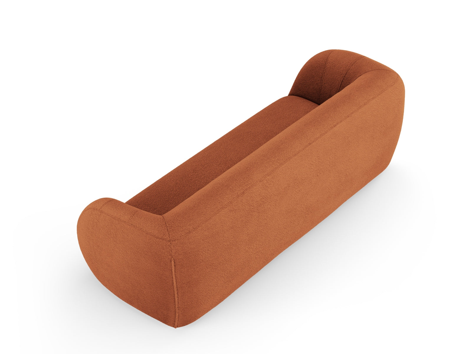 Elegantes 3-Sitzer Sofa "Essen" aus weichem Boucle in warmem Terracotta, ideal für stilvolle Wohnräume und entspannte Abende.