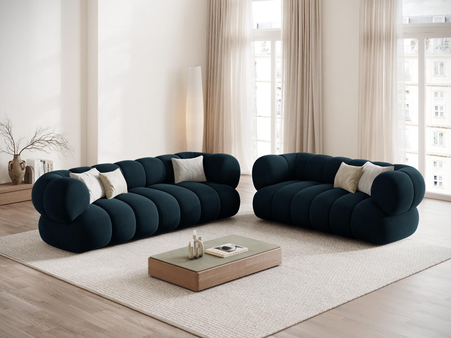 Elegantes Koge Velour Sofa in Deep Petrol-Vogue, 3-Sitzer mit modernem Design, ideal für stilvolle Wohnräume.