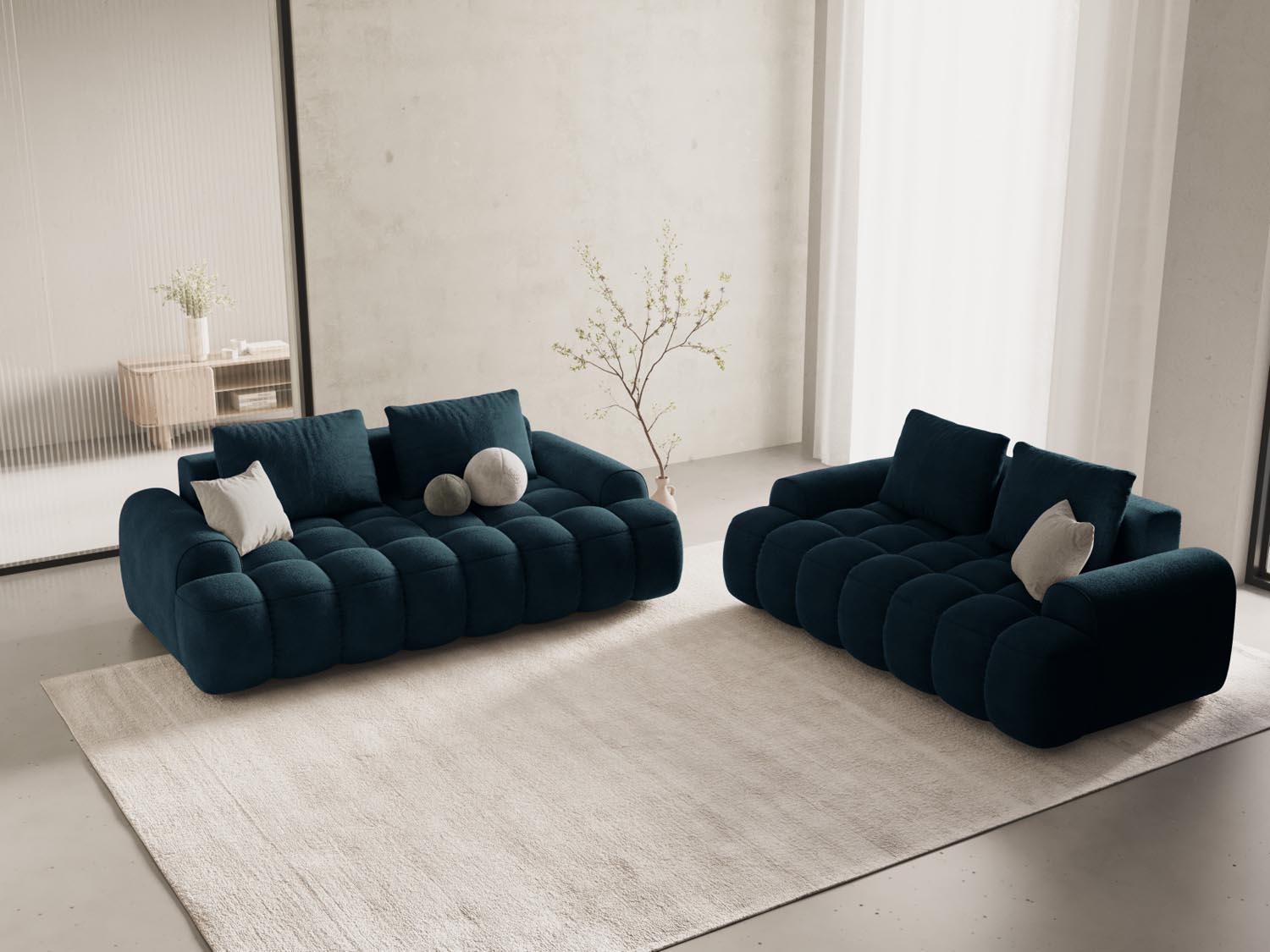 Elegantes Linz Velour Sofa in Deep Petrol-Vogue, 3-Sitzer mit modernem Design, ideal für stilvolle Wohnräume.