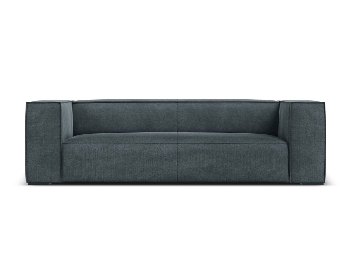 Beiges 3er Sofa Turin von Cosmopolitan Design mit Chenille-Stoffbezug Rosario, Massivholzrahmen und Beinen aus schwarzem Buchenholz.