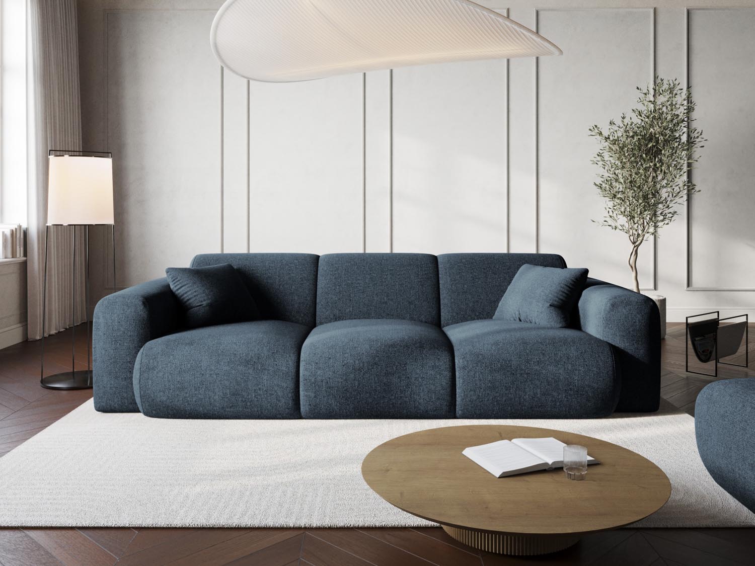 Elegantes Nolio 3-Sitzer Sofa in Royal Blue-Haga, ideal für stilvolle Wohnräume, präsentiert von Cosmopolitan Design.