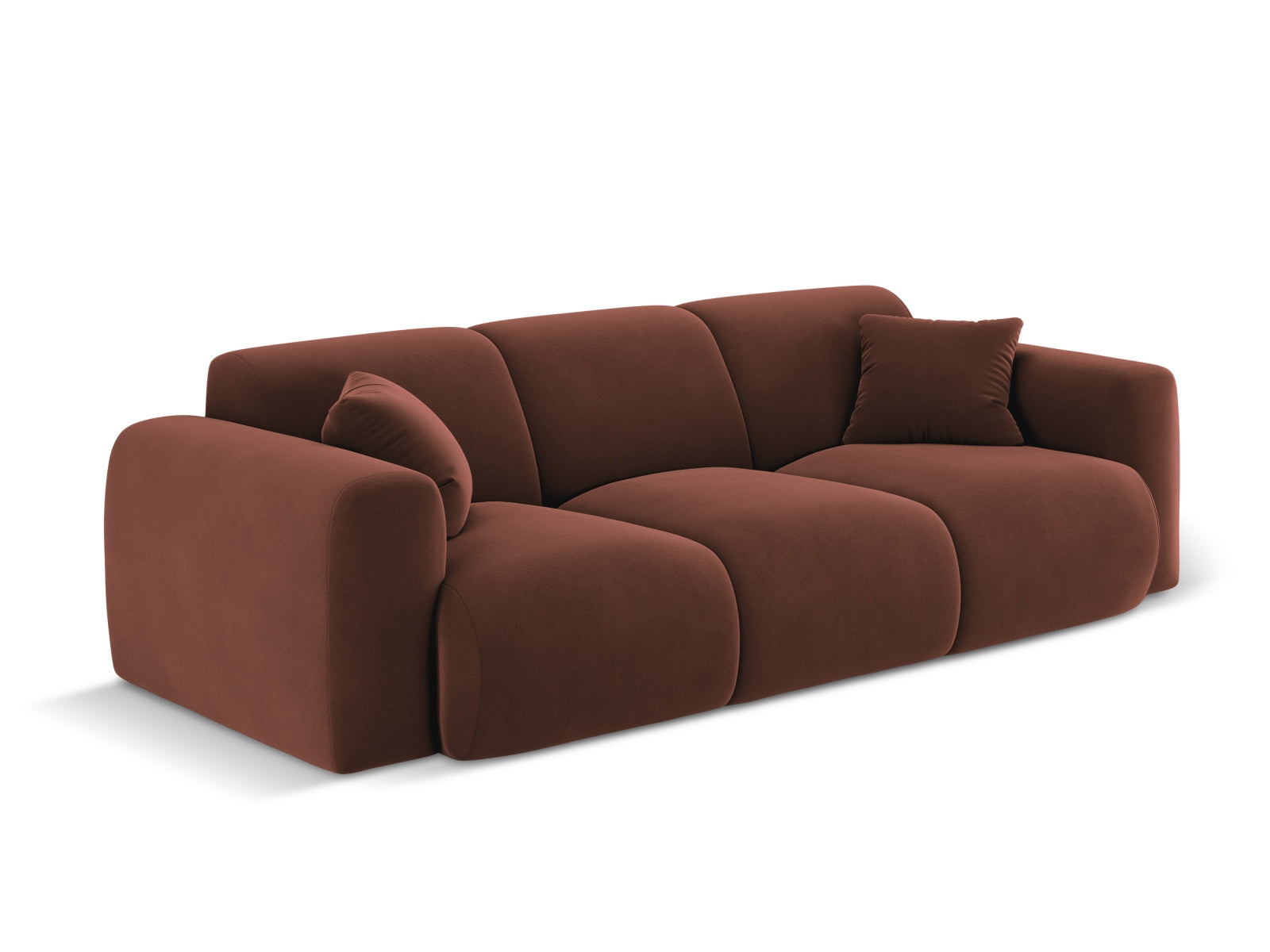 Stilvolles 3-Sitzer Velour Sofa Nolio in Cuoio-Casino, perfekt für moderne Wohnkonzepte und gemütliche Entspannung.