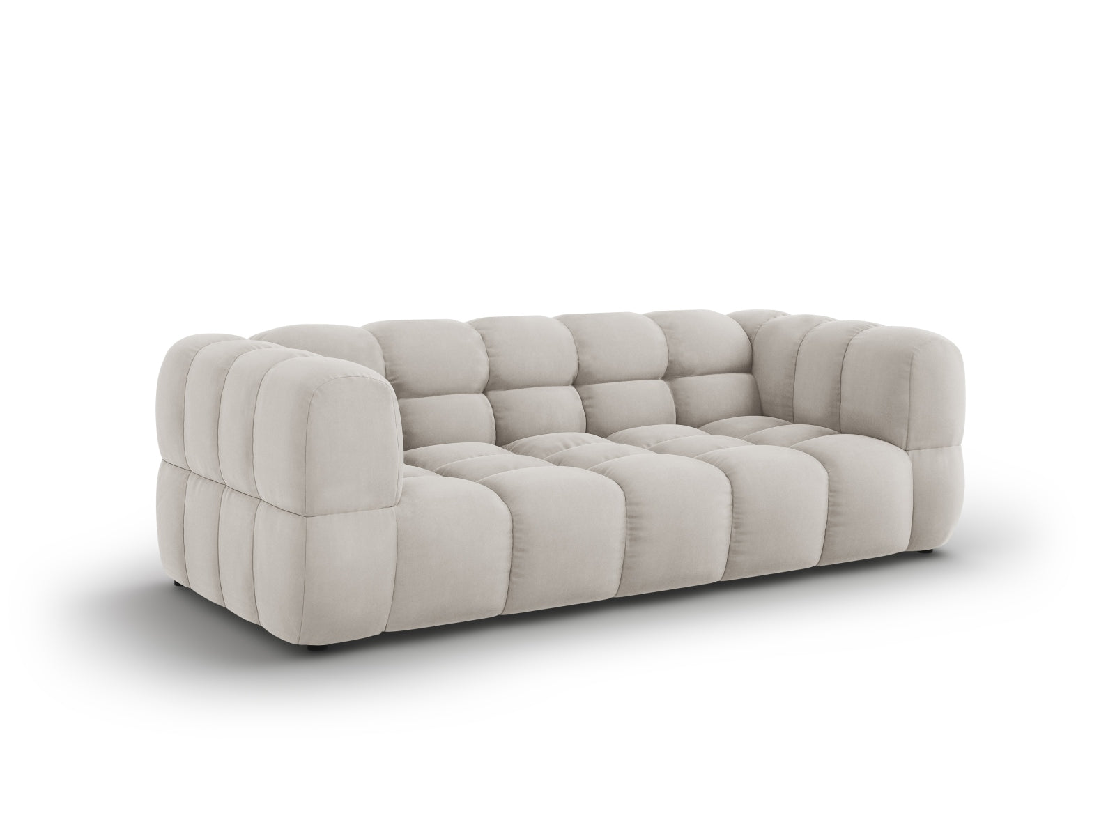 Elegantes Sky Velour Sofa in hellem Beige, 3-Sitzer mit modernem Design, ideal für stilvolle Wohnräume.