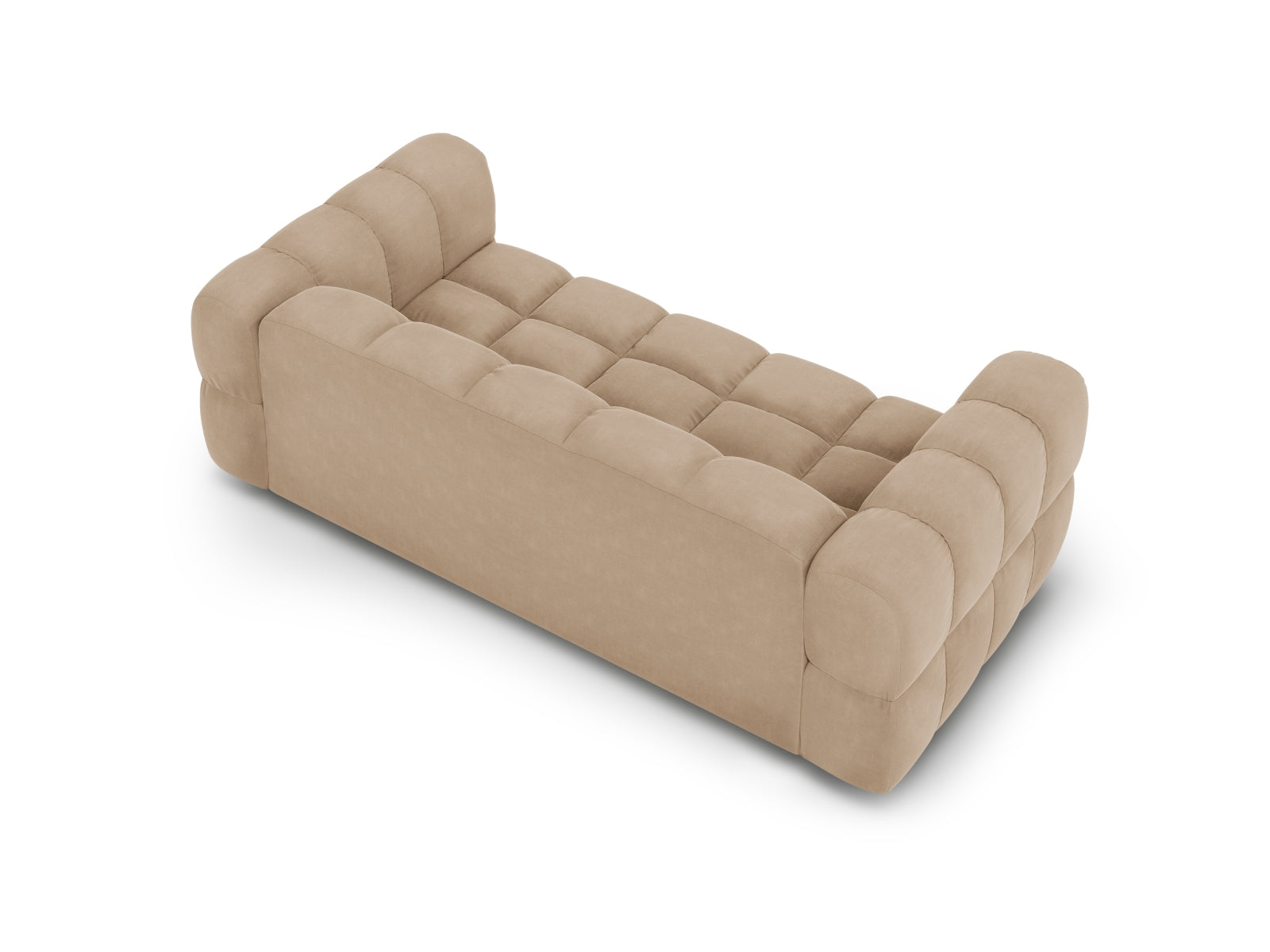 Luxuriöses 3-Sitzer Sofa aus Sky Velours in sanften Sandtönen, ideal für moderne Wohnräume und stilvolle Akzente.