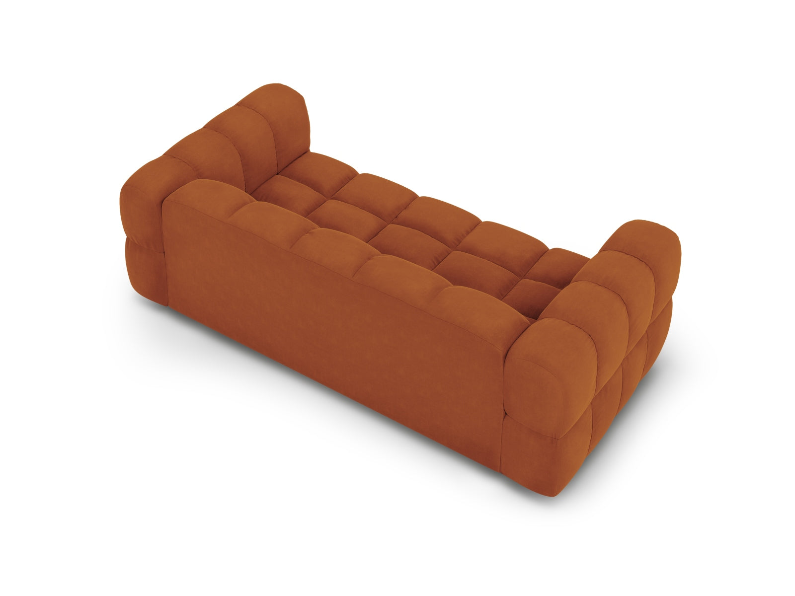 Stylisches 3-Sitzer Sofa aus weichem Sky Velours in ansprechendem Terracotta, perfekt für moderne Wohnkonzepte von Cosmopolitan Design.