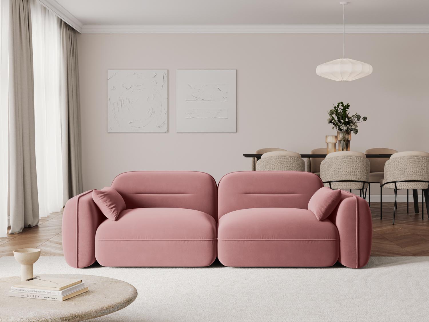 Elegantes Sydney Velour Modular Sofa in stilvollem Flamingo-Casino, ideal für moderne Wohnräume und gemütliche Abende.
