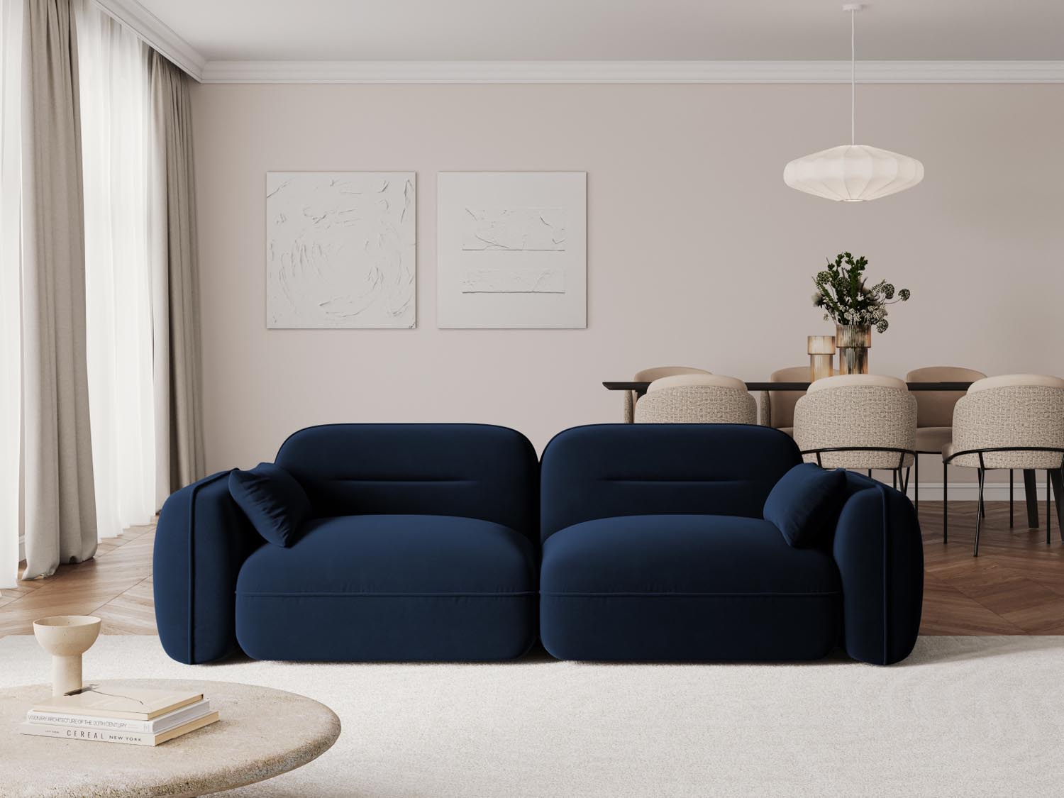 Elegantes Sydney Velour Modular Sofa in Royal Blue-Casino, ideal für stilvolle Wohnräume, präsentiert von Cosmopolitan Design.