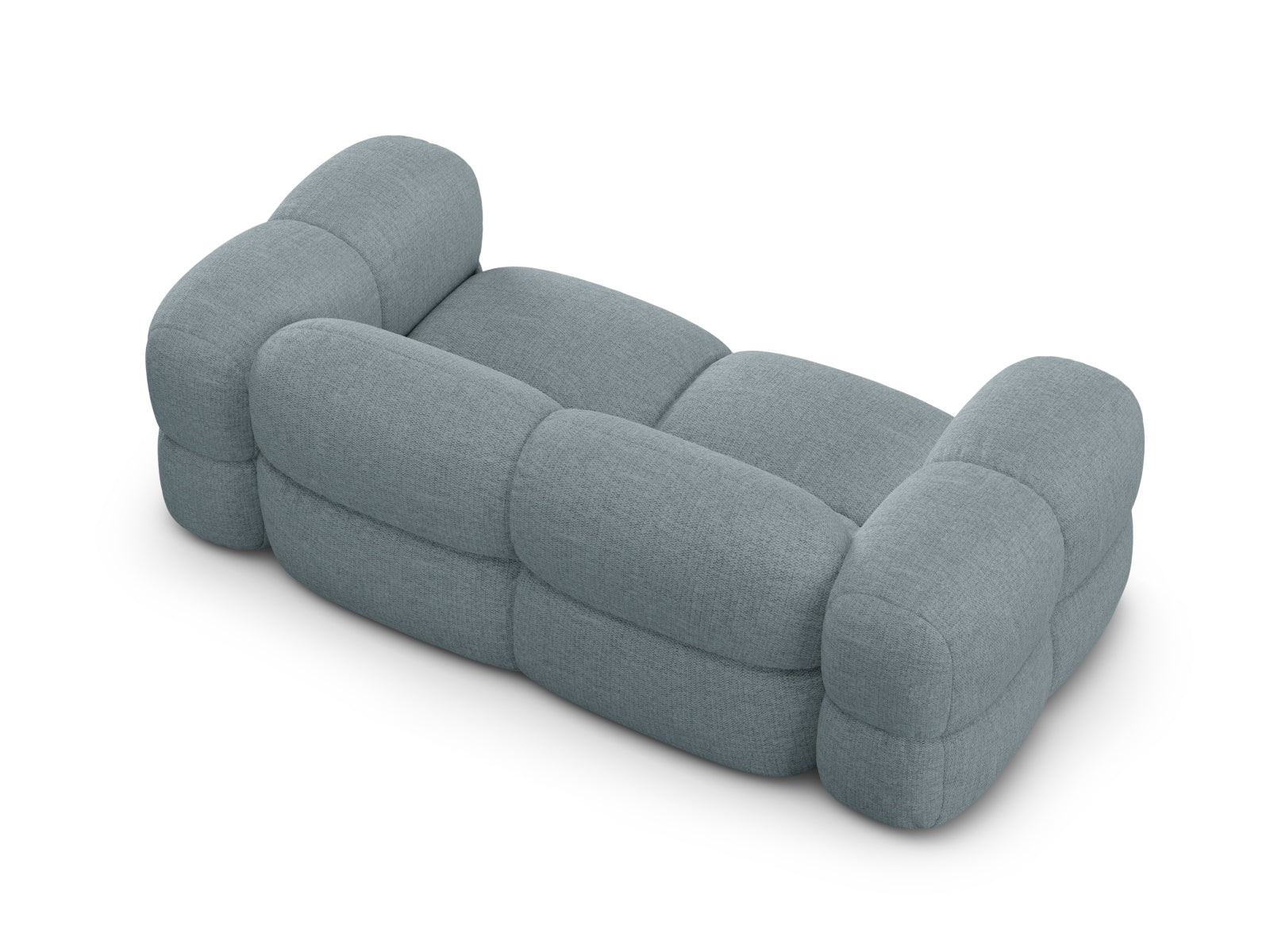 Modernes 3-Sitzer Sofa Loretto in sanftem Pastellblau, perfekt für gemütliche Abende und stilvolle Einrichtungsideen.