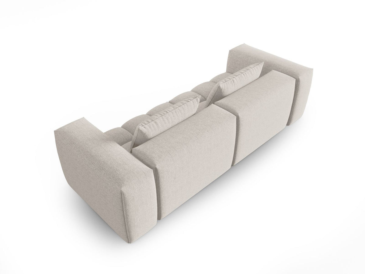 Modulares 3-Sitzer Sofa Verona in Beige mit Sorella-Stoffbezug, schwarzen Kunststoffbeinen und massivem Holzrahmen, Ansicht von vorne.