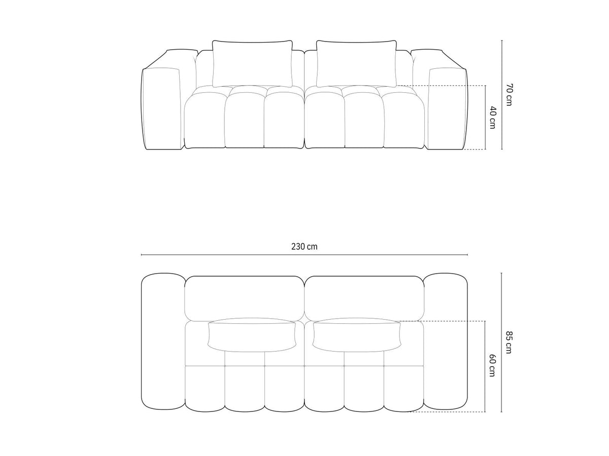 Modulares 3-Sitzer Sofa Verona in Beige mit Sorella-Stoffbezug, schwarzen Kunststoffbeinen und massivem Holzrahmen, Ansicht von vorne.