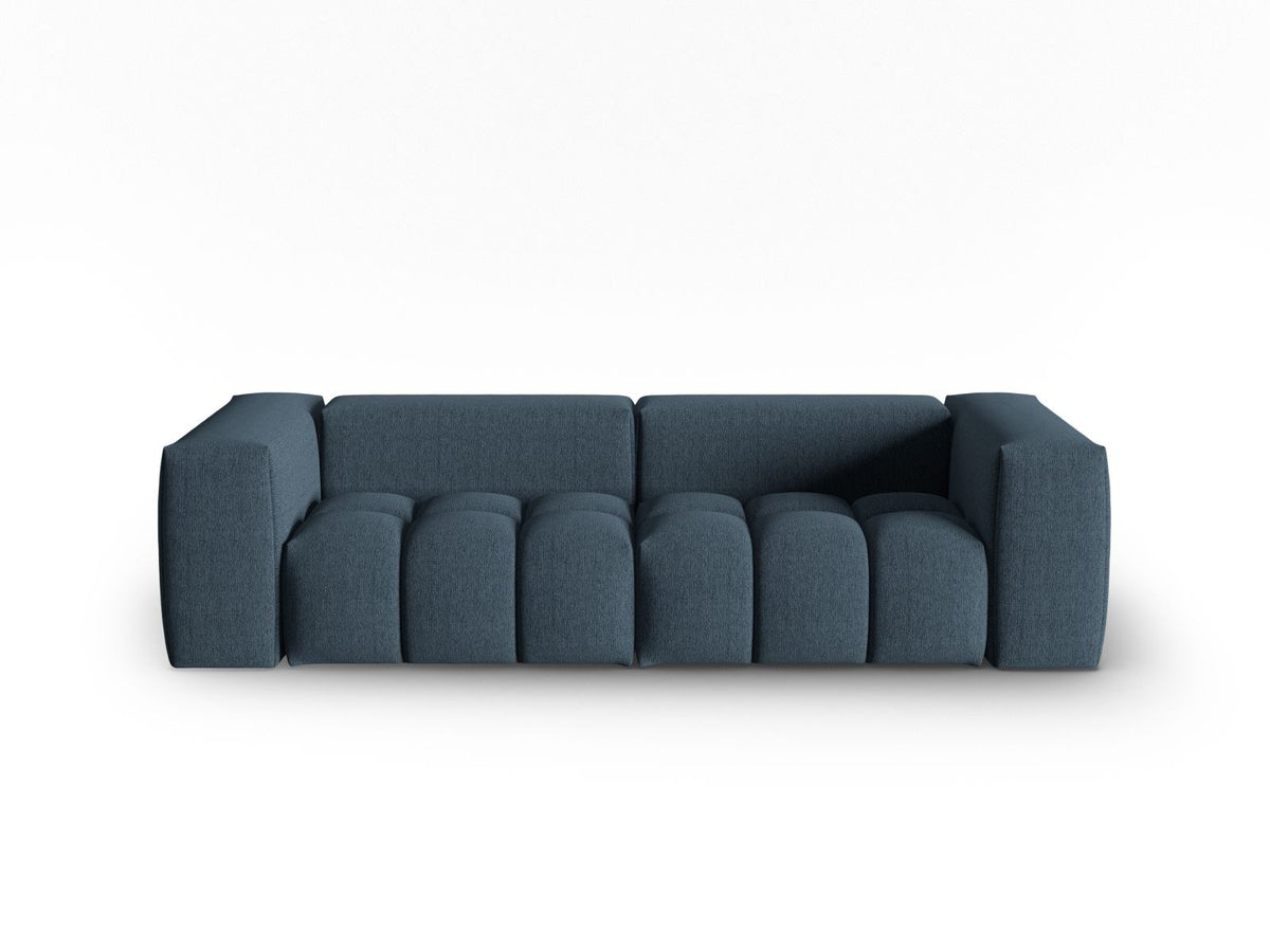 Modulares 3-Sitzer Sofa Verona in Beige mit Sorella-Stoffbezug, schwarzen Kunststoffbeinen und massivem Holzrahmen, Ansicht von vorne.