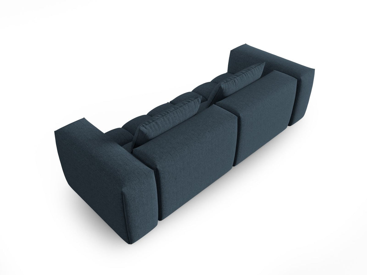 Modulares 3-Sitzer Sofa Verona in Beige mit Sorella-Stoffbezug, schwarzen Kunststoffbeinen und massivem Holzrahmen, Ansicht von vorne.