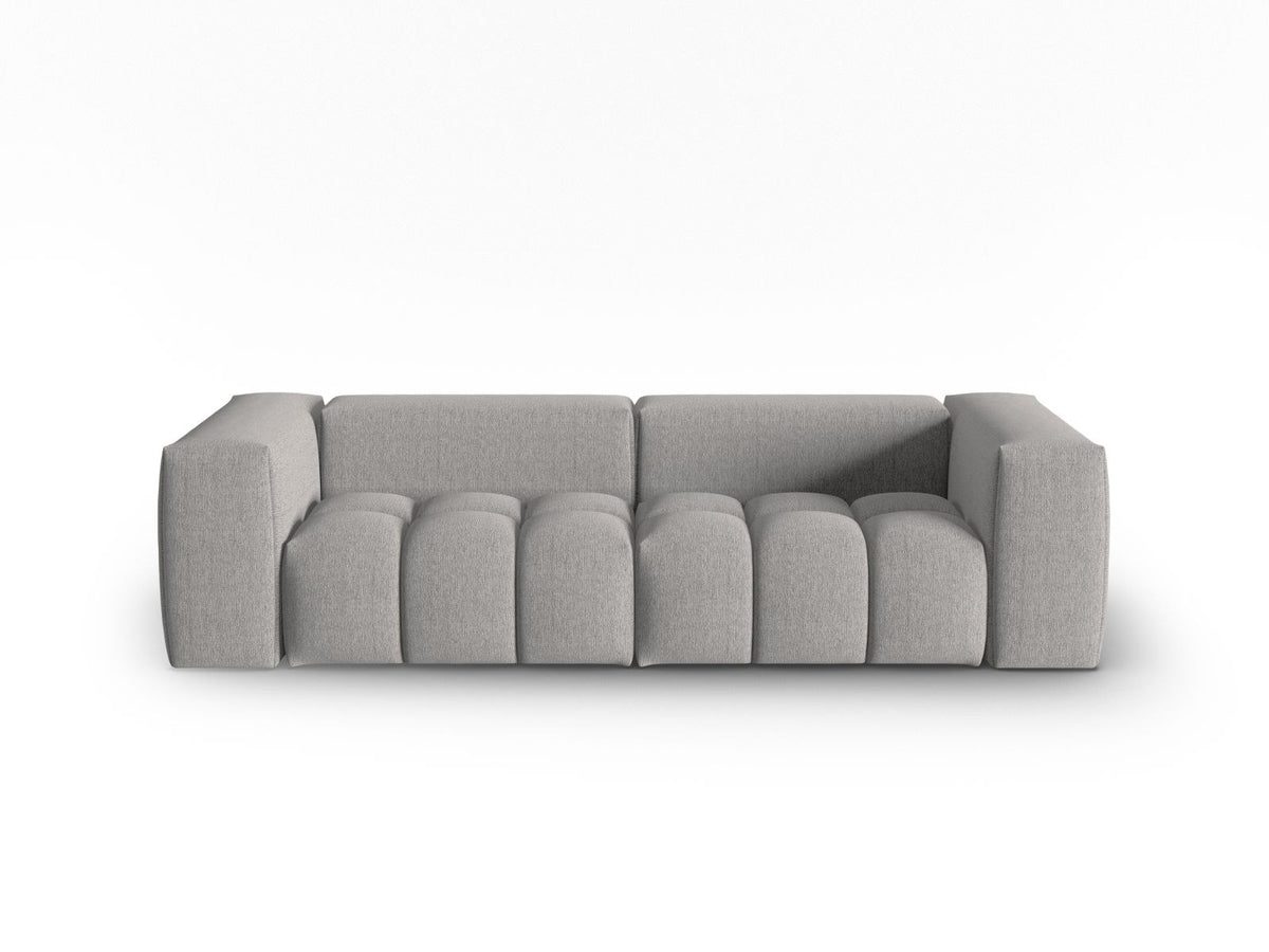 Modulares 3-Sitzer Sofa Verona in Beige mit Sorella-Stoffbezug, schwarzen Kunststoffbeinen und massivem Holzrahmen, Ansicht von vorne.